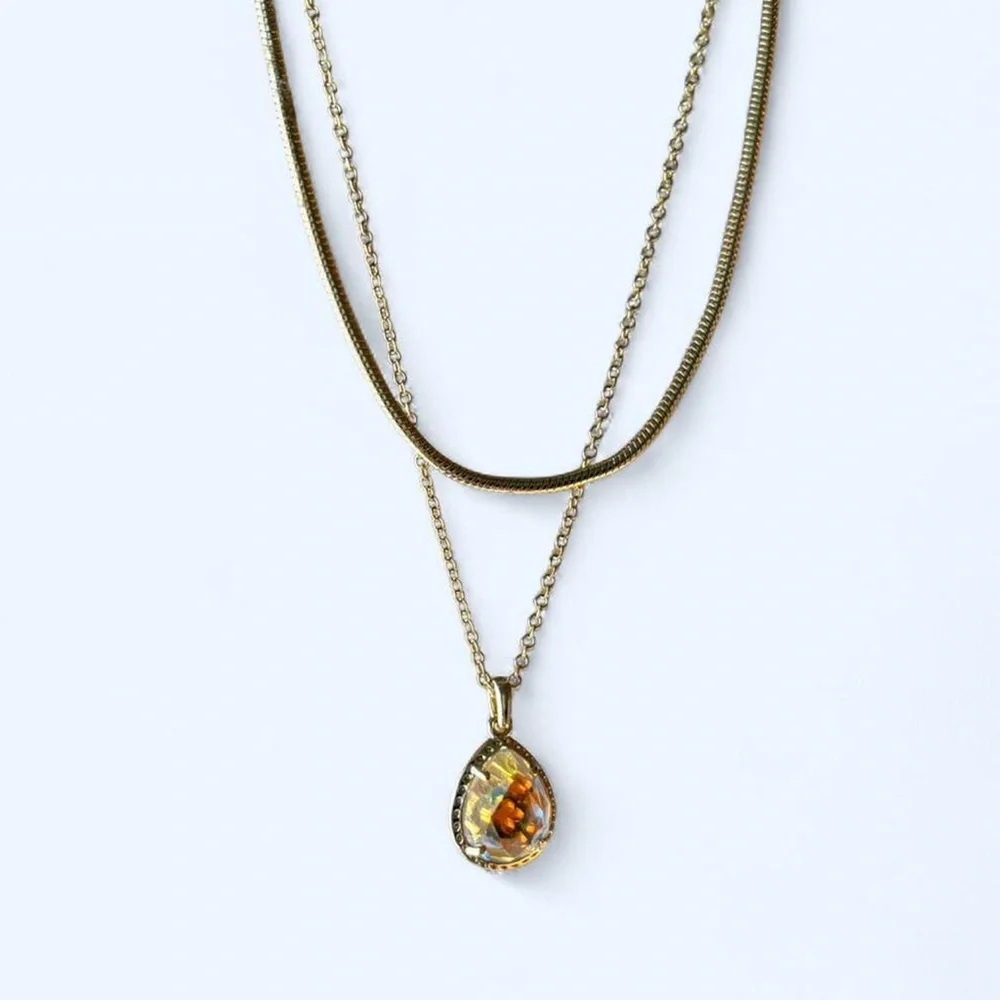 Kendra Scott Double Layered Gold Chain Necklace with Iridescent Pendant - Picture 5 of 8